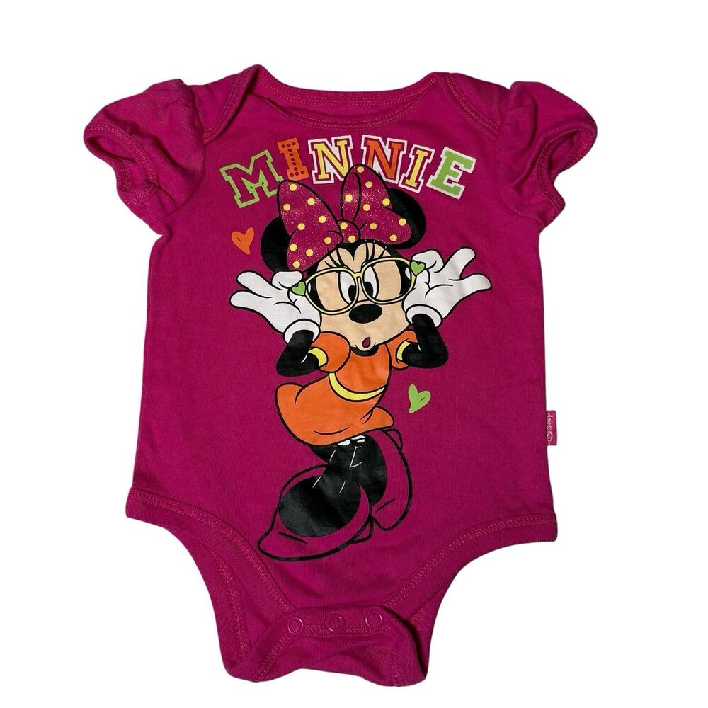 Disney Baby Minnie Mouse Bodysuit 0-3 Months Pink Short Sleeve One Piece